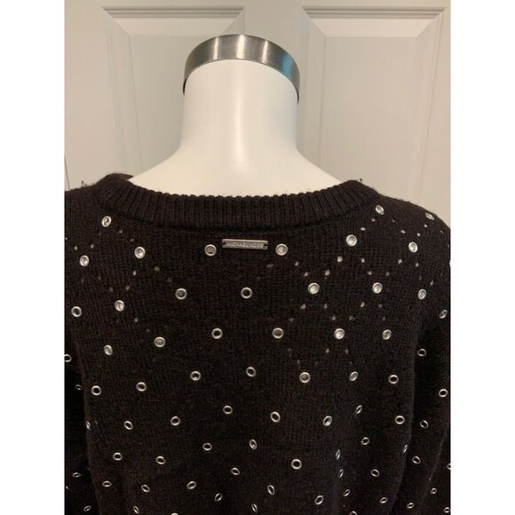 Michael Kors Black 100% Wool Sweater W/ Silver Metal Rings, Size large - Picture 7 of 8